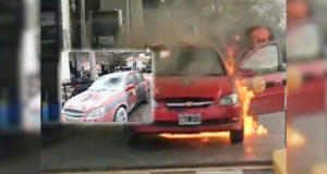 Un taxista cargo nafta y el vehículo se terminó prendiendo fuego, el conductor resultó con quemaduras