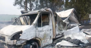Furgón en llamas en Coronel Moldes